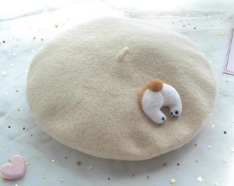 Corgi Wool Beret: Funny Dog Hat, Winter Gift