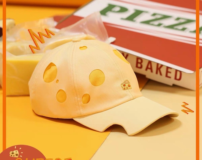 Cheese Baseball Cap: Yellow Cotton, Adjustable Strap