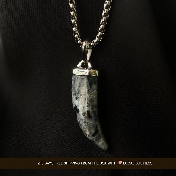 Crystal Necklace Labradorite Necklace Silver Gray Gemstone Necklace For Women & Men Wolf Tooth Pendant Crystal Pendant Real Gray Labradorite