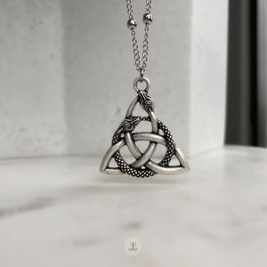 Celtic Necklace Viking Triangle Wiccan Snake Necklace Ouroboros Necklace with Triquetra Pendant Triangle Witchy Occult Jewelry Metaphysical