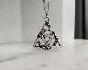 Celtic Necklace Viking Triangle Wiccan Snake Necklace Ouroboros Necklace with Triquetra Pendant Triangle Witchy Occult Jewelry Metaphysical