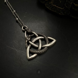 Snake Ouroboros Necklace with Triquetra Pendant Viking Celtic Art