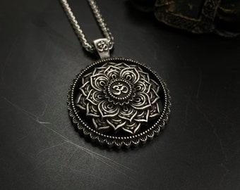 Buddhism Necklace Mandala Necklace Buddhist Necklace Mens Buddhist Jewelry Lotus Flower Necklace Om Pendant Hippie Necklace Buddhist Pendant