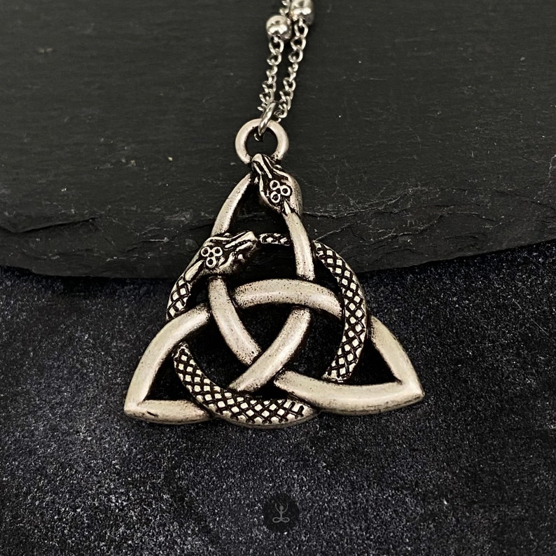 Snake Ouroboros Necklace with Triquetra Pendant Viking Celtic Art