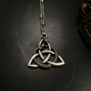 Snake Ouroboros Necklace with Triquetra Pendant Viking Celtic Art