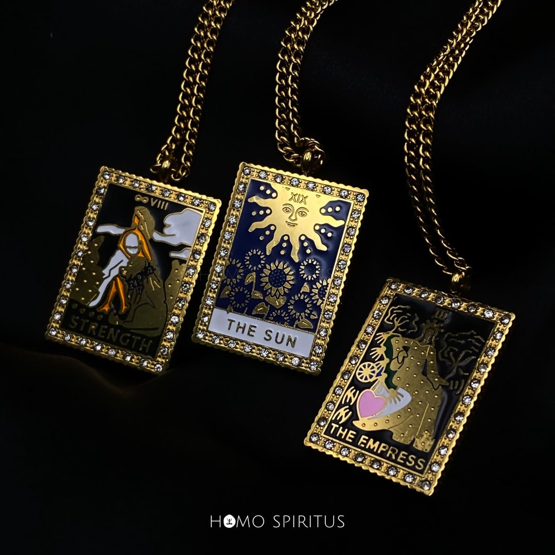 Tarot Card Necklace Gold Tarot Pendant 18k Gold Tarot Card Etsy