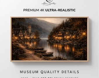 Cozy European Village Autumn Landscape Frame Tv Art