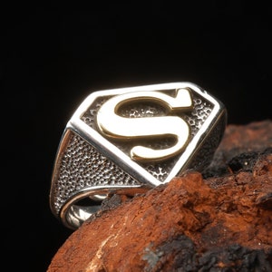 Anillo inicial S/Anillo de letras S/Anillo de nombre hecho a mano/Joyería del alfabeto de plata de ley 925/Anillo de letras A-Z/ Anillo gótico personalizado para hombres