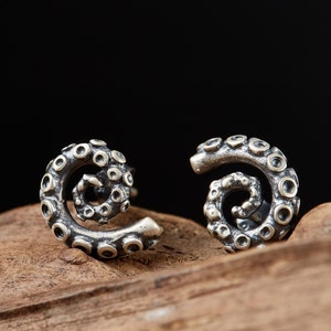 Octopus Tentacles 925 Sterling Silver Earring Handmade/Unisex Anniversary Dainty Men Women Punk Gothic Animal/Jewelry Gift for him her