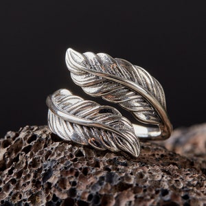 Feather Sterling Silver Ring Handmade Solid/ Unique Men Women Modern Anniversary Dainty 925 Statement Silver Ring/Gifts for him or her