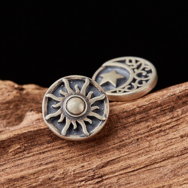 Sun Moon Sterling Silver Earrings Handmade/Unique Unisex Men Women Modern Anniversary Dainty Solid 925 Statement Silver /Gift for him or her