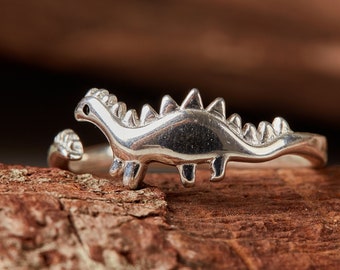 Dinosaur Sterling Zilver verstelbare ring handgemaakte solide/unieke mannen vrouwen punk gothic dier 925 verklaring zilveren ring/cadeaus voor hem of haar