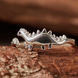 Dinosaur Sterling Silver Adjustable Ring Handmade Solid/ Unique Men Women Punk Gothic Animal 925 Statement Silver Ring/Gifts for him or her