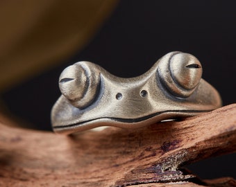 Grenouille Sterling Silver Ring Handmade / Unique Hommes Femmes Solid Modern Anniversary Dainty Animal 925 Statement Silver Ring / Cadeaux pour lui ou elle