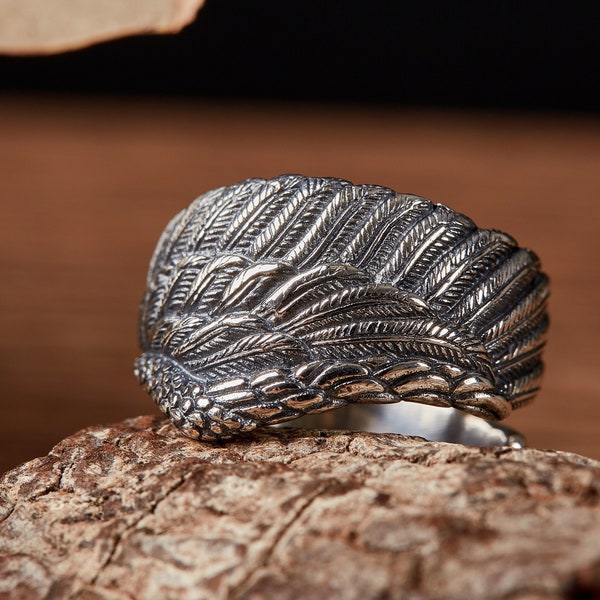 Eagle Wing Sterling Silver Ring Handmade /Unisex Men Women Adjustable Punk Gothic bikers mens/Solid 925 Stament Silver/Gift for him or her
