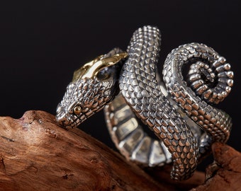 Snake Sterling Silver Ring Handmade/Unique Unisex Men Women Punk Gothic Animal Solid Medieval 925 Statement Silver Ring/Gifts for him or her