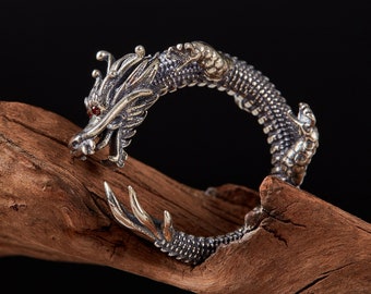 Dragon Sterling Silver Ring Handmade/ Unique Unisex Men Women Punk Gothic Animal 925 Statement Adjustable Ring/Oxidized Gift for him or her