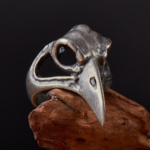 Bird Skull Sterling Silver Ring Handmade/Unique Men Women Solid Modern Anniversary Dainty Animal 925 Statement Silver Ring/Gifts for him her