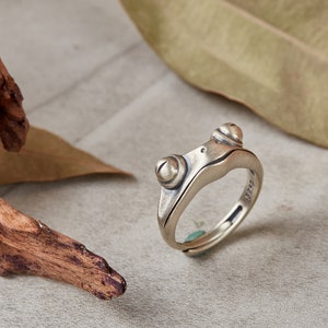 Frog Sterling Silver Ring Handmade/ Unique Men Women Solid Modern Anniversary Dainty Animal 925 Statement Silver Ring/Gifts for him or her image 7