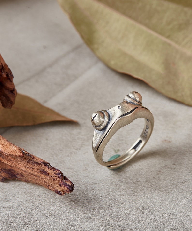 Frog Sterling Silver Ring Handmade/ Unique Men Women Solid Modern Anniversary Dainty Animal 925 Statement Silver Ring/Gifts for him or her image 7