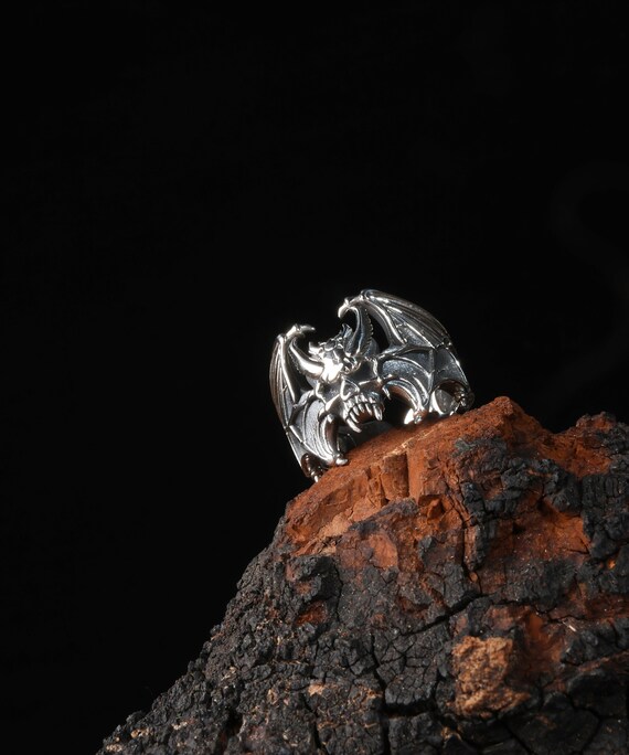 Skull Bat 925 Sterling Silver Ring Handmade//unique Punk Gothic