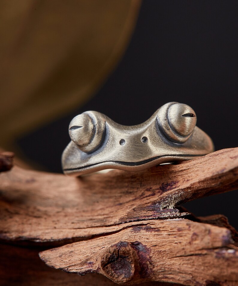 Frog Sterling Silver Ring Handmade/ Unique Men Women Solid Modern Anniversary Dainty Animal 925 Statement Silver Ring/Gifts for him or her image 1