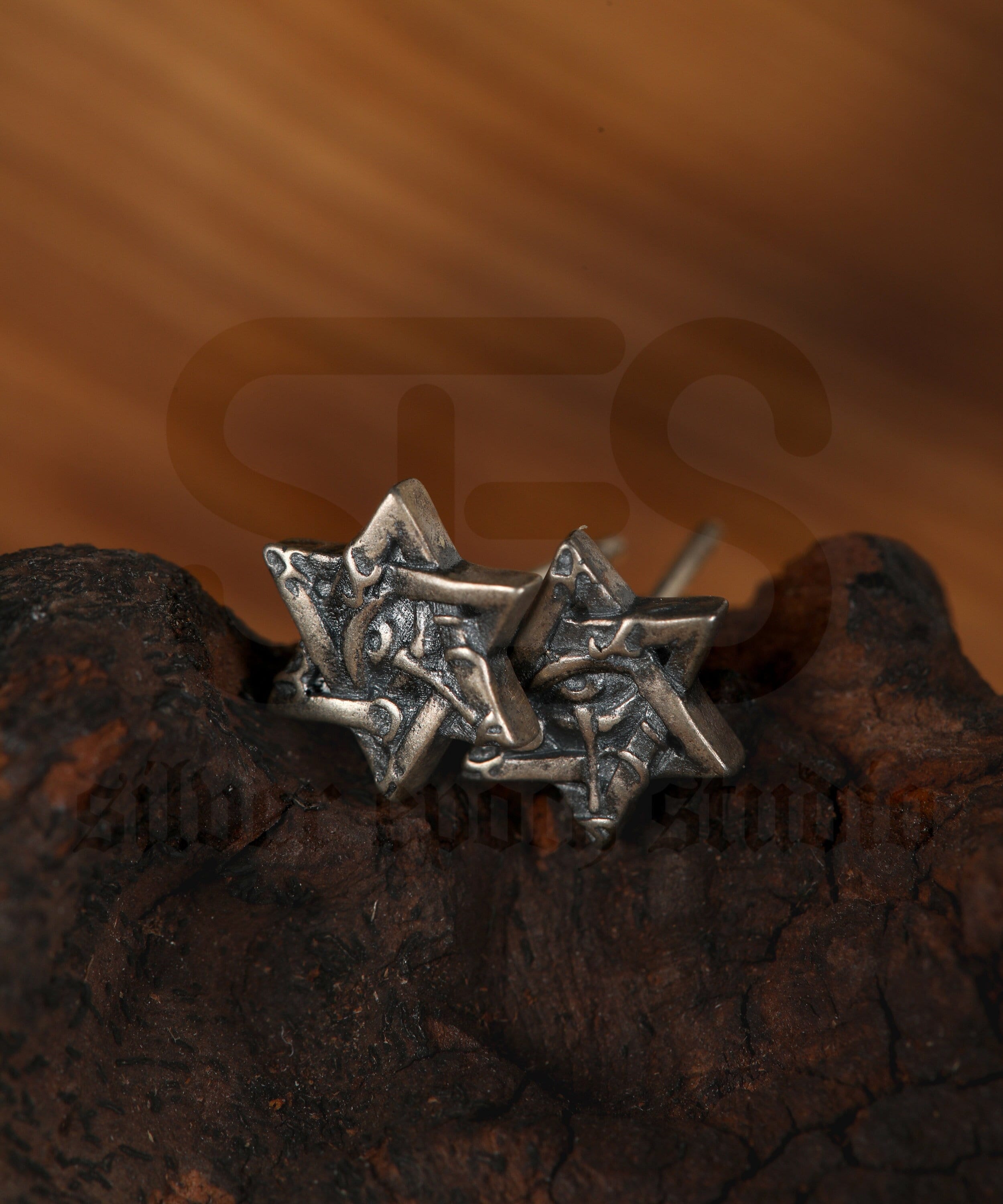 Circle Hexagram 925 Sterling Silver Stud Earrings Handmade/Unisex Anniversary dainty Men Women Punk Gothic Medieval/Jewelry Gift for him her