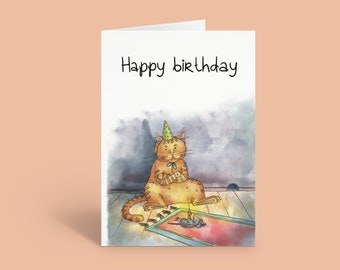 A Gift | Cat Lover Birthday Card | Dark Humor, Funny Birthday Card with Original Cat Artwork