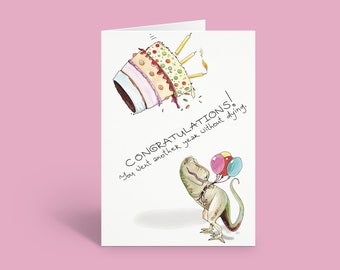 Want Some Cake? | Funny Birthday Card | Dinosaur Birthday Card Featuring Dark Humor and Original Artwork
