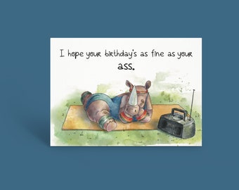 Ms. Rhinasseros | Nice Butt Birthday Card for Her | Funny, Profane Birthday Card with Original Artwork