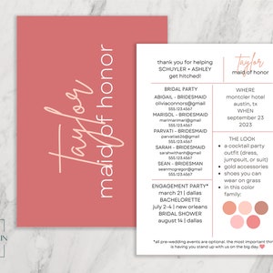 Bridesmaid Info Card Template, Editable Bridal Party Info Card, Maid of Honor Bridesmaid Information Card Simple Minimal INSTANT Printable