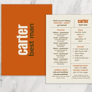 Groomsmen Info Card Template | Editable Bridal Party Info Card | Best Man Groomsman Information Card Modern Minimalist INSTANT Printable