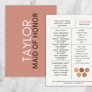 Bridesmaid Info Card Template, Editable Bridal Party Info Card, Maid of Honor Bridesmaid Information Card Simple Minimal INSTANT Printable