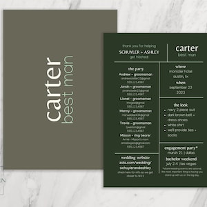 Groomsmen Info Card Template | Editable Bridal Party Info Card | Best Man Groomsman Information Card Modern Minimalist INSTANT Printable