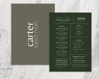 Groomsmen Info Card Template | Editable Bridal Party Info Card | Best Man Groomsman Information Card Modern Minimalist INSTANT Printable
