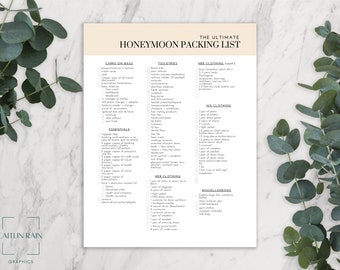 Ultimate Honeymoon Packing List, Simple Minimalist Wedding Vacation Checklist & Contact List, Editable Printable To Do List, Download