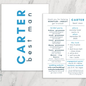 Groomsmen Info Card Template | Editable Bridal Party Info Card | Best Man Groomsman Information Card Modern Minimalist INSTANT Printable