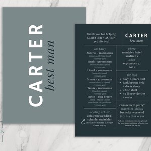 Groomsmen Info Card Template | Editable Bridal Party Info Card | Best Man Groomsman Information Card Modern Minimalist INSTANT Printable