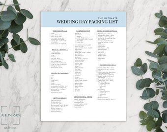 Ultimate Wedding Day Packing List, Simple Minimalist Wedding Planner Checklist & Contact List, Editable Printable To Do List, Download