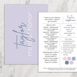 Bridesmaid Info Card Template, Editable Bridal Party Info Card, Maid of Honor Bridesmaid Information Card Simple Minimal INSTANT Printable