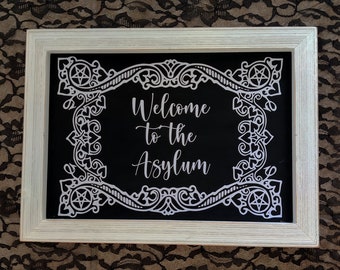 Gothic Sign, Welcome Sign, Wall Sign, Wood sign, Halloween, Dark Academia Art, Scary, Dark, Sign, Goth, Wall Hanging