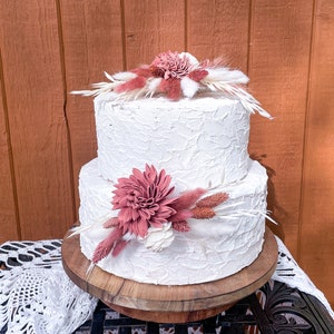 Dusty Rose, white & ivory cake topper decor for rustic spring wedding, bridal shower or special birthday - Sola wood and preserved flowers