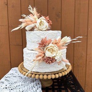 Light terracotta, desert rose, peach & ivory Boho cake flower decor for wedding, bridal/baby shower or birthday,  Sola wood/dried flowers