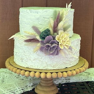 Purple cake florals with light yellow & sage, Boho preserved flower cake topper for summer or rustic wedding, bridal or baby shower/birthday
