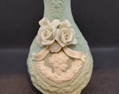 Vintage Victorian Bisque Porcelain Cameo Vase Green Jasperware