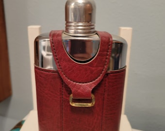 Vintage Metal Flask with Faux Leather Case