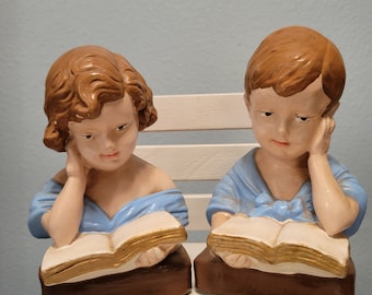 Bookends Vintage Boy and Girl Mid Century