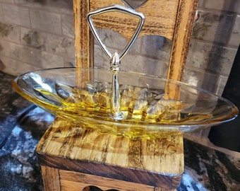 Vintage Candy / Nut Glass with Yellow Bottom Dish