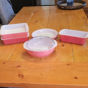 Pyrex Vintage Flamingo Pink Set of 6 Casserole / Baking Bowls