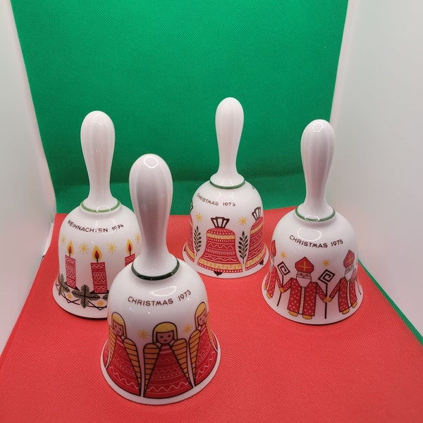 Vintage Jahre Bareuther Porcelain Christmas Bells ---Original Boxes from 1970's -- Set of 4